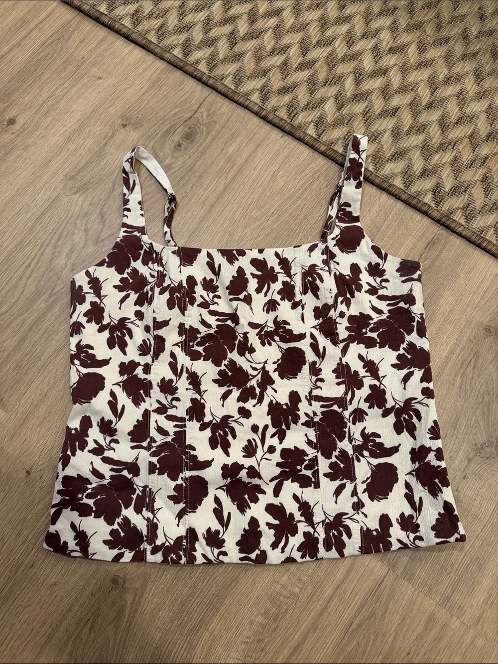 Abercrombie Corset Floral Square-Neck Tank Top in Cream and Brown